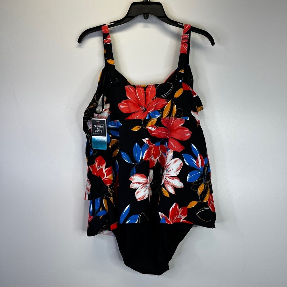 Swim Solutions Flowy Tiered Floral One Piece swimsuit black NEW - 20W - Picture 8 of 15